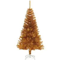 Syfax Árbol de Navidad artificial con soporte PET dorado 120 cm