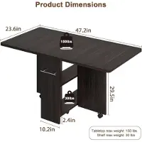 StarTech.com Mesa de comedor con ruedas y espacio de almacenamiento. Mesa plegable para 2-4 personas. Dimensiones: 60 x 120 x 75 cm. Forma rectangular. Color: negro
