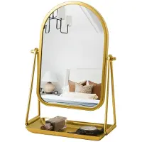 Merkloos Omgoods - Espejo giratorio de 360° para tocador - Espejo de maquillaje - Marco de metal - Base de almacenamiento multifuncional - Diseño elegante - Advertencia de seguridad: vidrio