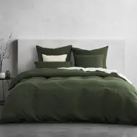 Merkloos Juego de funda de edredón de microfibra en color verde oliva, de 155x220 cm, con dos fundas de almohada de 80x80 cm