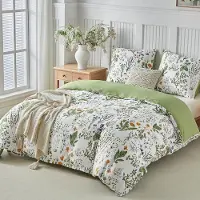 Merkloos Juego de funda de edredón de 135 x 200 cm con 2 fundas de almohada de 80 x 80 cm, estampado floral en tonos verde