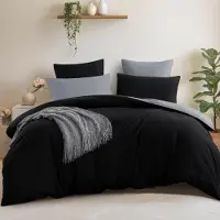 Merkloos Juego de cama reversible de 3 piezas, de 220 x 240 cm, en color negro y gris claro, con cremallera y dos fundas de almohada