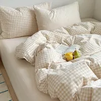 Merkloos Juego de ropa de cama a cuadros en color beige, con un edredón reversible de 200 x 200 cm y 2 fundas de almohada de 80 x 80 cm, fabricado en microfibra