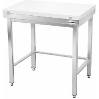 GOLDINOX Mesa de trabajo de acero inoxidable de 700x700 mm con placa de corte blanca y refuerzo PREMIUM -