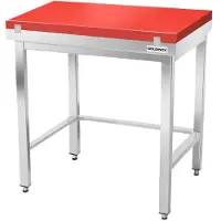 GOLDINOX Mesa de trabajo de acero inoxidable de 800x700 mm con placa de corte roja y refuerzo PREMIUM -
