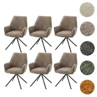 Mendler Juego de 6 sillas de comedor HWC-G67, sillas para cocina, con reposabrazos, giratorias, con ajuste automático, tela chenille MVG, color marrón