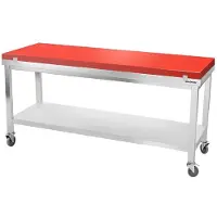 GOLDINOX Mesa de trabajo de acero inoxidable de 2000 x 600 mm con placa de corte roja sobre ruedas, calidad PREMIUM -