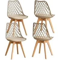 StarTech.com Juego de 4 sillas de comedor - Silla de comedor - Diseño escandinavo nórdico - Respaldo de malla - Patas de madera maciza - Sin reposabrazos - Color caqui