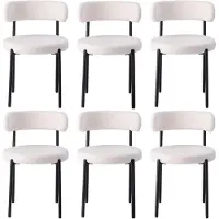 StarTech.com Juego de 6 sillas de comedor - Silla tapizada de estilo mid-century - Respaldo curvado - Asiento redondo - Patas de metal - Ideal para comedor y sala de estar - Blanco