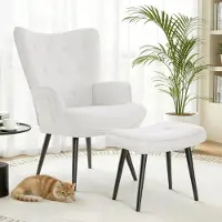 StarTech.com Sillón reclinable 2 en 1 con reposapiés - Sillón de televisión/sillón con orejas - Función reclinable - Tapizado en tela - Estilo moderno - Blanco