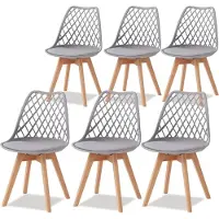 StarTech.com Sillas de comedor escandinavas - Juego de 6 sillas para cocina - Diseño moderno y minimalista - Asiento de plástico - Patas de madera - Ideales para comedor y cocina - Color gris