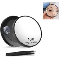 OEM Espejo de maquillaje portátil con aumento de 10x - Bisagra doble, pinzas, 2 lentes, alta resolución, ángulo ajustable - 8,8 x 8,8 cm -