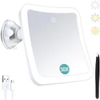 OEM Espejo eléctrico de 360 grados con luz, con 30 aumentos, recargable, giratorio de 360 grados, de color blanco. Ideal para viajes y maquillaje.