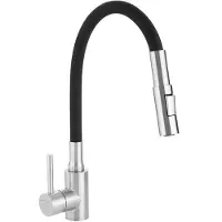 Kuchinox Nila - Grifo de cocina de pie para fregadero, con caño flexible de 2 funciones, acabado en acero cepillado/negro