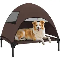 StarTech.com Cama para perros - Cama para exteriores con techo - Elevada - Nylon - Marco de metal - Talla L - Color chocolate