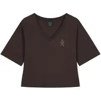 Armani Exchange para mujer. XW002956AF10356U6032 Camiseta cropped cuello pico marrón (M), Casual, Algodón, Manga corta, A|X Armani Excha