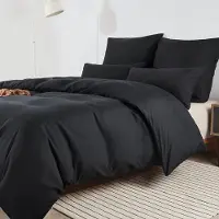 Merkloos Juego de ropa de cama negra de microfibra, de 200 x 200 cm, que incluye una funda de edredón y dos fundas de almohada de 80 x 80 cm, con cierre de cremallera