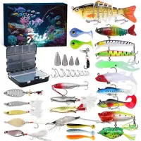 Merkloos Calendario de pesca Calendario de Adviento - 24 días - 26 señuelos artificiales - Caja organizadora