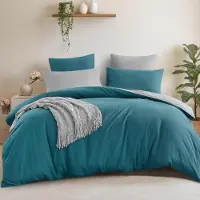 Merkloos Juego de fundas de edredón reversible en azul y verde, tamaño 200 x 200, con 3 piezas