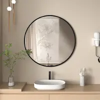 OEM Espejo de baño redondo de 60 cm, con marco de aluminio , para montaje en pared, fabricado con vidrio de alta definición