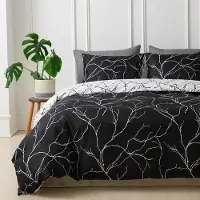Merkloos Juego de funda de edredón de 240x220 cm con 2 fundas de almohada de 50x75 cm, de microfibra, en blanco y negro con motivos de ramas