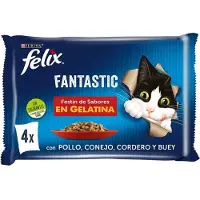 Purina Felix Fantastic Festín De Carne 4x85g Bocaditos Para Gatos 12 Unidades