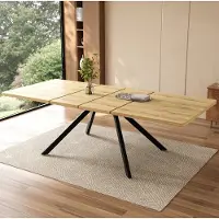 STILVORA : Mesa de comedor extensible con 3 longitudes, ideal para 6-10 personas, mesa de comedor con patas de metal, color roble