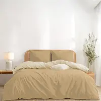 Merkloos Juego de funda de edredón reversible de 220x240 cm con dos fundas de almohada de 50x80 cm, en color beige