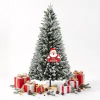 VA-Cerulean Árbol de Navidad artificial , 225 cm, fabricado con PE+PVC, con revestimiento de copos de nieve, sin luces, de aspecto natural, con base de madera maciza