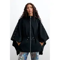 Desigual , Poncho Cordones Piercing, Mujer, Poliester, Negro, U