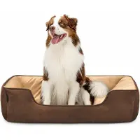 Merkloos Cama para perros 2 en 1, reversible, con entrada profunda, 110 x 80 cm, cojín con apariencia de ante, color marrón/beige