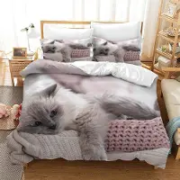 Merkloos Juego de funda de edredón con estampado de gatos, 220 x 240 cm, de 3 piezas, de microfibra con cremallera