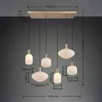 Reality Leuchten Lámpara colgante Emelie, 6 luces, color dorado/blanco, metal, cristal, E27