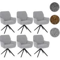 Mendler Juego de 6 sillas de comedor modelo HWC-Q37, sillas giratorias para cocina con sistema de retorno automático, tapizadas en tela de chenilla (680g/m²), estructura metálica, color gris claro