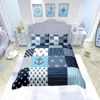 Merkloos Elzusha - Juego de funda de edredón náutico para cama individual - Estampado con ancla, brújula y velero