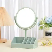 Merkloos Espejo de tocador de doble cara con base para mesa, espejo redondo con caja de almacenamiento (verde)