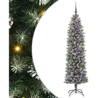 vidaXL Árbol de Navidad artificial, delgado, verde y blanco, 180 cm
