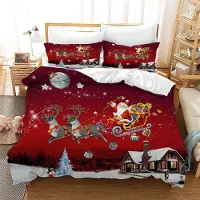 Merkloos Juego de funda de edredón navideño de 3 piezas con motivos de Papá Noel, que incluye 2 fundas de almohada con cremallera oculta (200x200 cm)