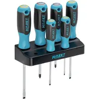 Hazet Juego de destornilladores 811SH-1/7 con soporte, de 7 piezas (azul/negro, mango de 3 componentes de antideslizante)