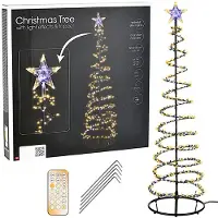 Saska Garden Árbol de Navidad LED de 180 cm con 640 luces LED, efecto cascada, 15 funciones de iluminación y temporizador, estructura de color negro