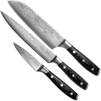 Eden Classic Damast Juego de 3 cuchillos con cuchillo de santoku, cuchillo de trinchar y cuchillo de pelar