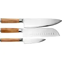 Eden Küchenmesser Eden Sugoi Olive juego de 3 cuchillos cuchillo de chef, santoku y cuchillos puntilla