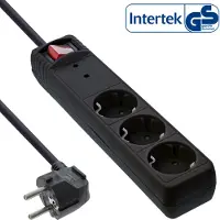 InLine Regleta de enchufes 16431P, con 3 tomas de corriente con conexión a tierra, protección contra sobretensiones, interruptor, 1,5 metros, color
