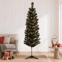 Syfax Árbol Navideño Artificial Delgado 120 cm 150 LED Blanco Cálido