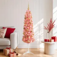 Syfax Árbol de Navidad artificial estrecho con bolas 150 cm 150 LED