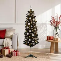 Syfax Árbol de Navidad artificial estrecho con bolas 150 cm 150 LED