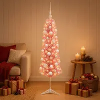 Syfax Árbol de Navidad artificial estrecho con bolas 150 cm 150 LED