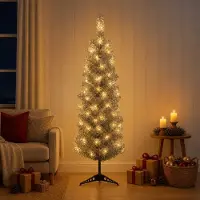 Syfax Árbol Navideño Artificial Delgado 150 cm 150 LED Blanco Cálido