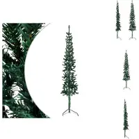 vidaXL Árbol de Navidad artificial, semidecorado, con base, diseño delgado, color verde, 240 cm - Árboles de Navidad