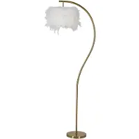 Mauro Ferretti Lámpara de pie semicircular de 60 x 33 x 170 cm – Lámpara de pie glamurosa de metal dorado con plumas artificiales – Casquillo E27, 40 W, 220 V, diseño moderno